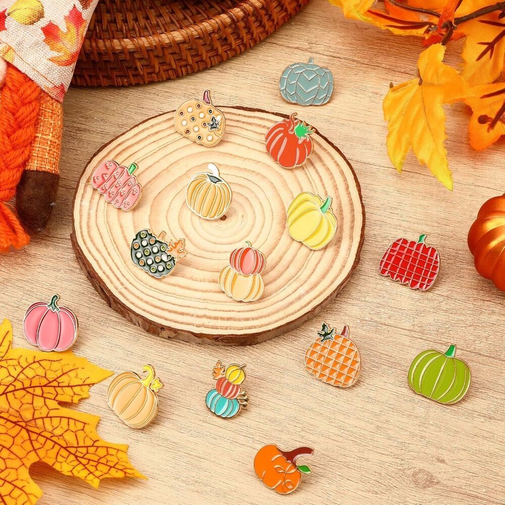 15Pcs Pumpkin Pins, Fall Pumpkin Brooches Thanksgiving Enamel Lapel Pins Autumn - Picture 3 of 7